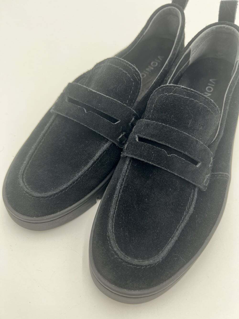 Vionic Uptown Black Suede Penny Loafers Women’s 9 M Arch Support NWOB